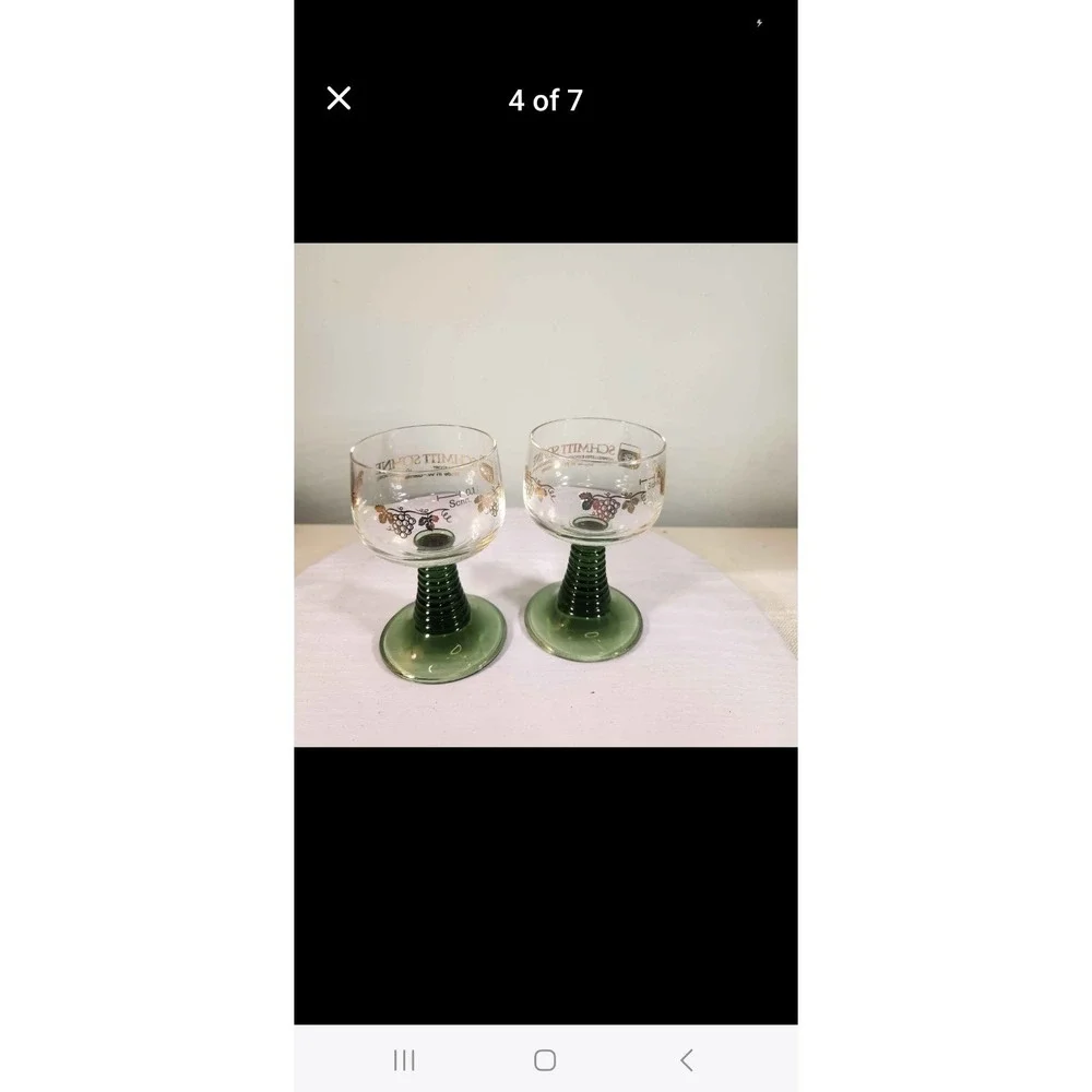 Vintage Set Of 2 Schmitt Sohne Green Beehive Stem German Wine Glasses